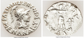 INDO-GREEK KINGDOMS. Bactria. Menander I Soter (ca. 155-130 BC). AR Indic drachm (18mm, 2.37 gm, 12h). VF, porosity. Uncertain mint in the Paropamisad...