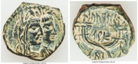 NABATAEAN KINGDOM. Aretas IV and Shaqilat (9 BC-AD 40). AE (18mm, 4.04 gm, 11h). Choice XF, scuff. Petra, AD 20-40. Jugate busts of Aretas IV and Shaq...
