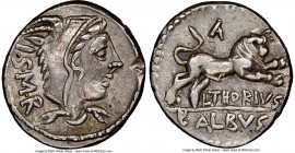 L. Thorius Balbus (ca. 105 BC). AR denarius (18mm, 4.01 gm, 6h). MGC XF 5/5 - 3/5, graffito. Rome. I•S•M•R, head of Juno Sospita right, clad in goat s...