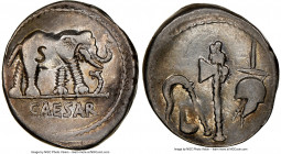 Julius Caesar, as Dictator (49-44 BC). AR denarius (19mm, 3.92 gm, 7h). NGC Choice VF 4/5 - 3/5, bankers mark, brushed. Military mint traveling with C...
