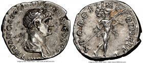 Trajan (AD 98-117). AR denarius (20mm, 7h). NGC XF. Rome, ca. early AD 113-summer AD 114. IMP TRAIANO AVG GER DAC P M TR P COS VI P P, laureate, drape...
