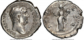 Hadrian (AD 117-138). AR denarius (18mm, 6h). NGC Choice Fine. HADRIANVS-AVG COS III P P, bare head of Hadrian right / ITA-LIA, Italia standing facing...