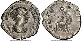 Faustina Junior (AD 147-175/6). AR denarius (19mm, 6h). NGC XF. Rome, AD 154-156. FAVSTINA AVG-PII AVG FIL, draped bust of Faustina Junior right, seen...