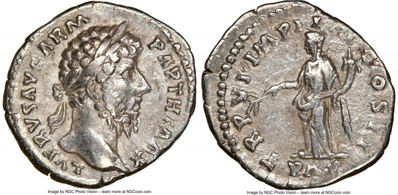 Lucius Verus (AD 161-169). AR denarius (19mm, 5h). NGC Choice VF. Rome, summer-D...