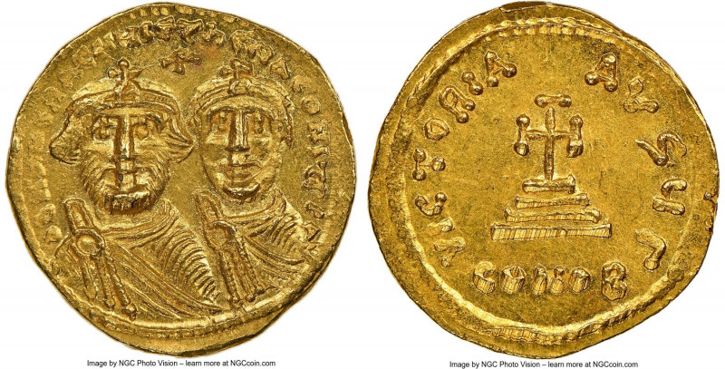 Heraclius (AD 610-641) and Heraclius Constantine. AV solidus (20mm, 4.51 gm, 6h)...