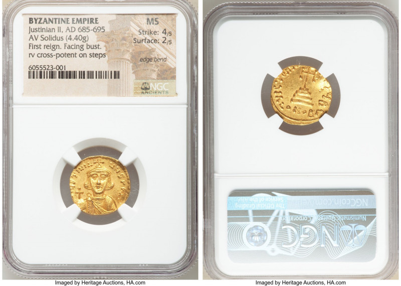 Justinian II, first reign (AD 685-695). AV solidus (18mm, 4.40 gm, 6h). NGC MS 4...