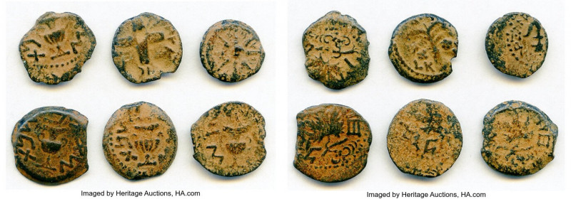 ANCIENT LOTS. Judaea. AD 1st century. Lot of six (6) AE prutahs. Fine. Includes:...