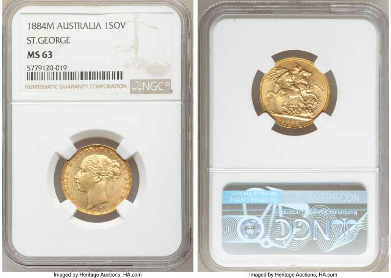 Victoria gold "St. George" Sovereign 1884-M MS63 NGC, Melbourne mint, KM7. AGW 0...