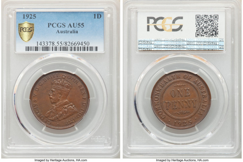 George V Penny 1925-(m) AU55 PCGS, Melbourne mint, KM23. One of the key dates in...