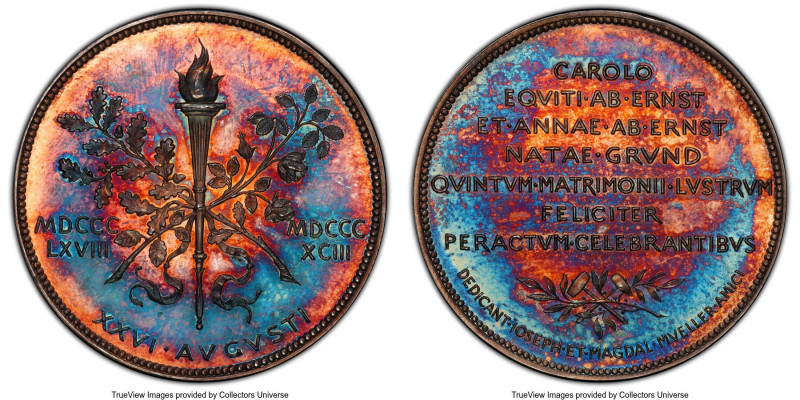 Franz Joseph I silver Specimen Medal 1893 SP64 PCGS, Wurzbach-1902. 33mm. MDCCC ...