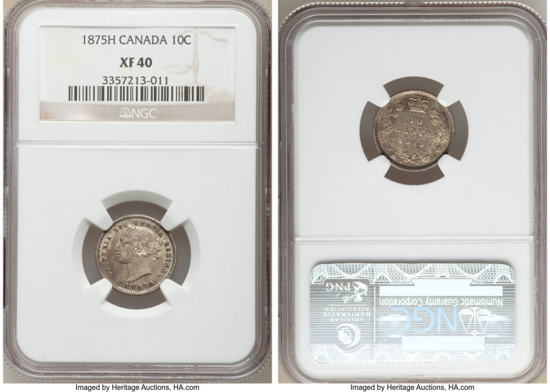 Victoria 10 Cents 1875-H XF40 NGC, Heaton mint, KM3. 

HID09801242017

© 202...