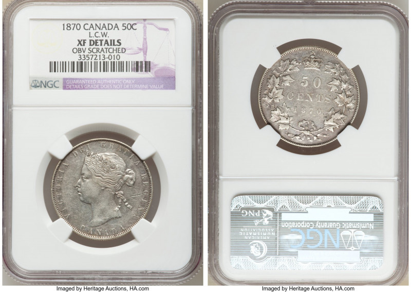 Victoria "LCW" 50 Cents 1870 XF Details (Obverse Scratched) NGC, London mint, KM...