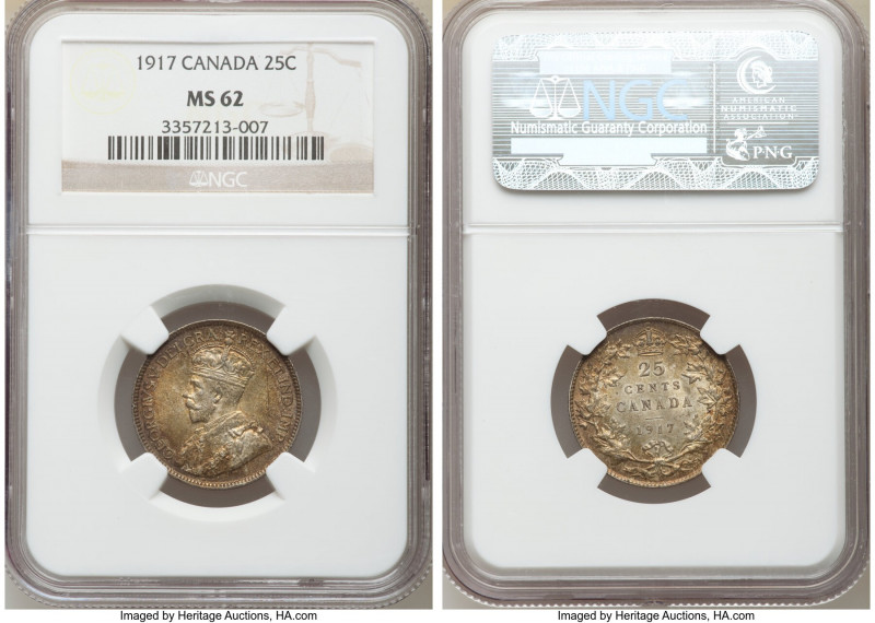 George V Pair of Certified Assorted Issues NGC, 1) 25 Cents 1917 - MS62, Ottawa ...