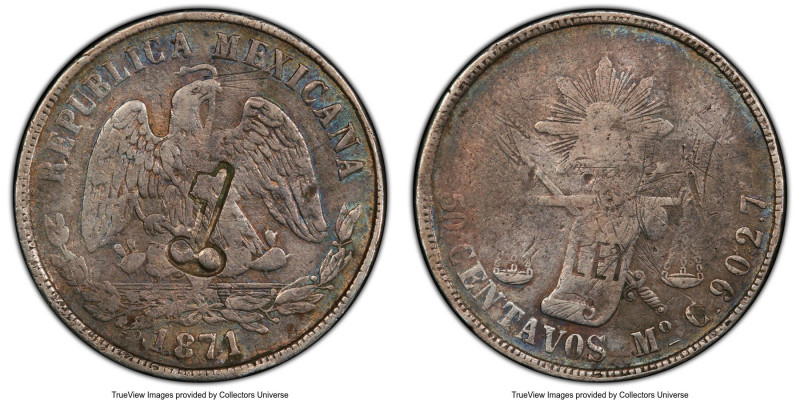 Revolutionary Counterstamped 50 Centavos ND (1872-1877) Fine Details (Scratches)...