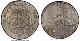 Christian V 2 Krone (8 Mark) 1675-GK XF Details (Tooled) PCGS, Copenhagen mint, KM351.1, Dav-3634. Variety without grass below horse. Tooling behind h...