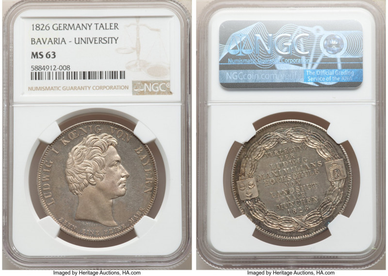 Bavaria. Ludwig I Taler 1826 MS63 NGC, Munich mint, KM722. Transfer of Universit...