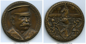 "Ferdinand Graf von Zeppelin - 75th Birthday" bronze Medal 1913 AU, Kienast-51, Kaiser-391. 64.7mm. 129.62. By Karl Goetz. FERDINAND GRAF V. ZEPPELIN ...