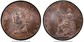 Middlesex copper 1/2 Penny Token 1795 MS65 Red and Brown PCGS, D&H-348. BRUNSWICK HALFPENNY 1795 Laureate bust left / RULE BRITANNIA Britannia enthron...
