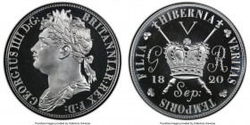 George IV 3-Piece Lot of Certified INA Retro Fantasy Issue Crowns PCGS, 1) silver "Hibernia" Crown 1820-Dated - PR69 Deep Cameo, KM-X-Unl 2) brass "Wa...
