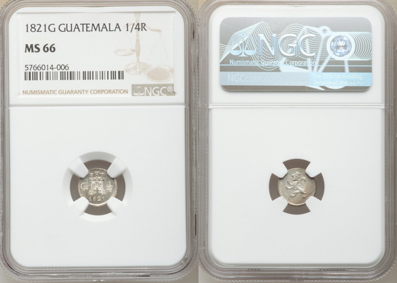 Ferdinand VII 1/4 Real 1821-G MS66 NGC, Nueva Guatemala mint, KM72.

HID098012...