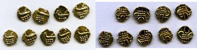 Cochin 9-Piece Lot of Uncertified gold Fanams ND (17th-18th Century) AU, Fr-1504...