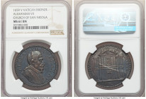 Papal States. Alexander VII bronze "Church of St. Nicholas" Medal Anno V (1659) MS61 Brown NGC, Spink-1152. ALEXAN VII PONT MAX A V his bust right / D...