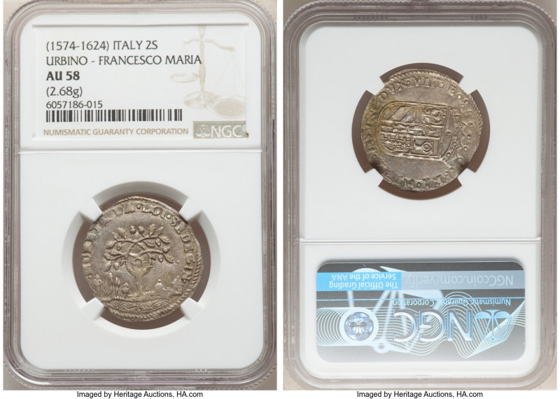 Urbino. Francesco Maria 2 Sedicine (32 Quattrini) ND (1574-1624) AU58 NGC, 26mm....