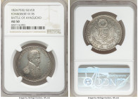 Republic silver "Battle of Ayacucho" Medal 1824 AU50 NGC, Fonrobert-9178. 32mm. By Davalos. A SU LIBERTADOR SIMON BOLIVAR His uniformed bust right / E...