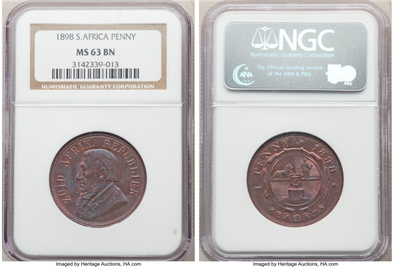 Republic Penny 1898 MS63 Brown NGC, KM2. Blue toned chocolate brown with traces ...