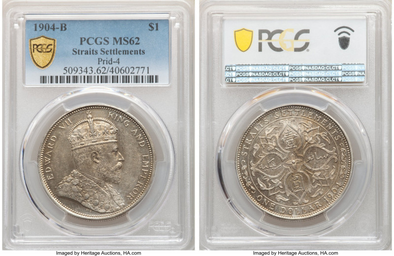 British Colony. Edward VII Dollar 1904-B MS62 PCGS, Bombay mint, KM25, Prid-4. L...