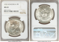 Republic 5 Bolivares 1935-(p) MS65 NGC, Philadelphia mint, KM-Y24.2.

HID09801242017

© 2020 Heritage Auctions | All Rights Reserved