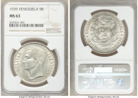 Republic 5 Bolivares 1935-(p) MS63 NGC, Philadelphia mint, KM-Y24.2.

HID09801242017

© 2020 Heritage Auctions | All Rights Reserved