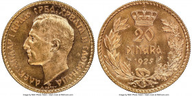 Alexander I gold 20 Dinara 1925 MS66 NGC, KM7. AGW 0.1867 oz. 

HID09801242017

© 2020 Heritage Auctions | All Rights Reserved