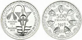 Afrique de l'ouest . AR 500 francs 1972 (37mm, 25,03g). KM 7. FDC