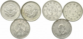 Cina Lotto di 3 monete 50 Cents con il busto del Generale T'ang Chi-yao. (1919) Yunnan. In lotto con 50 cent. 1911 (2). KM479.1, L&M863, Kann673. qSPL