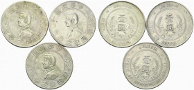 Cina. Lotto di 3 AR Dollar, 1927 Memento. KM Y 318a.2,. BB+