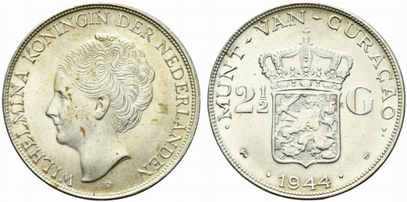 Curacao. Guglielmina (1890-1948) AR 2,5 Gulden 1944 KM. 46 qSPL
