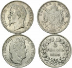 Francia. Napoleone III. AR 5 Franchi 1869 Strasbourg, in lotto con 5 franchi 1843