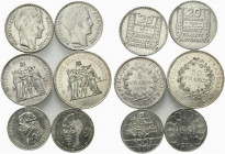 Francia Lotto di 6 monete in AR 5 franchi 1876, 20 Franchi 1933 (2), 50 franchi 1975, 100 franchi 1987 e 1992. Da BB a SPL