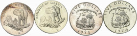 Liberia. AR 5 Dollari 1973 e 1974 Elefante KM. 29 SPL+