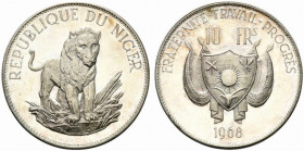 Niger . AR 10 Francs 1968 Leone, KM 8.2. Proof