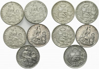 Peru. Lotto di 5 AR Sol 1870, 1915, 1923, 1926, 1924.