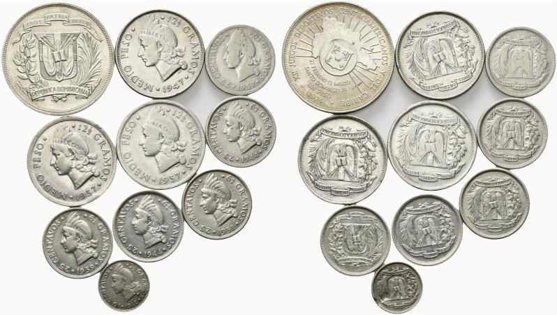 Republica Dominicana lotto di 10 monete in AR, Peso 1974, ½ peso 1937 (2), 1947,...