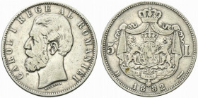 Romania. Carlos I. 5 lei 1882 B (Bucarest). KM. 17.1. Raro. BB+