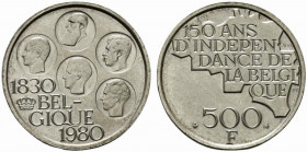 Belgio. AR 500 franchi 1980. (25,13 g.) per il 150º Aniversario de la Independencia. KM 162a. QFDC