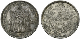 Francia. Seconda Repubblica (1848-1852) AR 5 Franchi 1848 A. Parigi. Tre figure stanti di fronte R/ Valore fra due rami di alloro e di quercia. Gad. n...