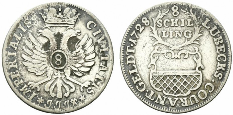 Germania. Lubecca. Carlo VI (1711-1740) AR 8 Schilling 1728 CIVITATIS. - IMPERIA...