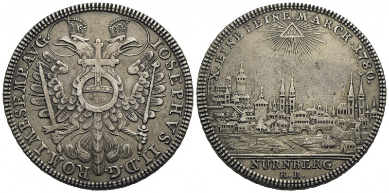 Germania. Joseph II (1780) AR Tallero 1780, Norimberga. Aquila bicipite coronata...