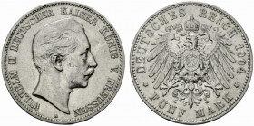 Germania. Guglielmo II (1888-1918) AR 5 marchi 1904 A, Berlino. KM523.