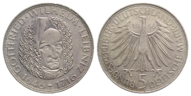 Germania. AR 5 Marchi 1966, Gottfried Wilhelm Leibnitz (29mm, 11.08g). KM 119. S...